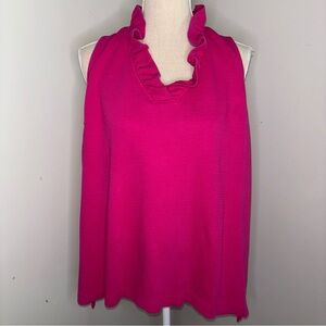Crown & Ivy hot pink sleeveless ruffle neck textured knit tank top size XL